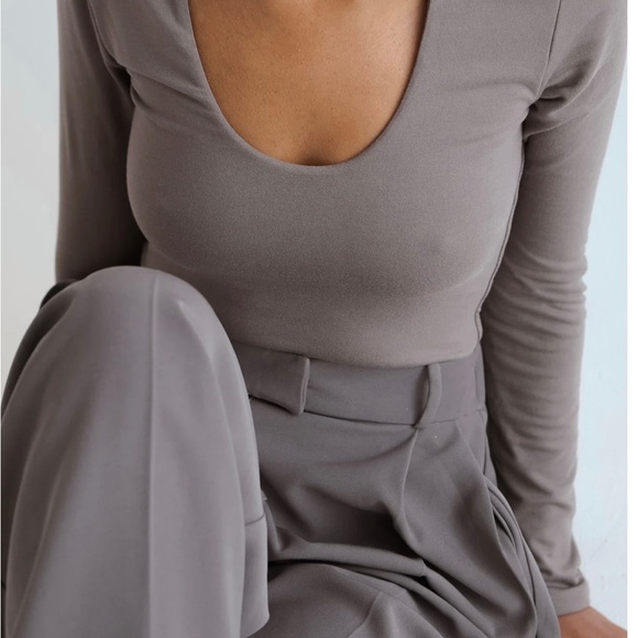 Re Ona Scoop Thong Body Suit in Charcoal in Small - Picture 2 of 11